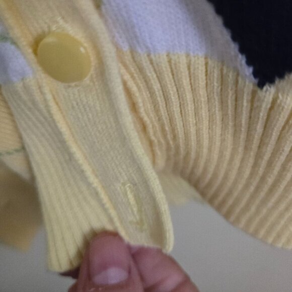 Izod Vintage Butter Yellow Argyle V Neck Academia Preppy Cardigan Sweater Size L - Picture 4 of 5
